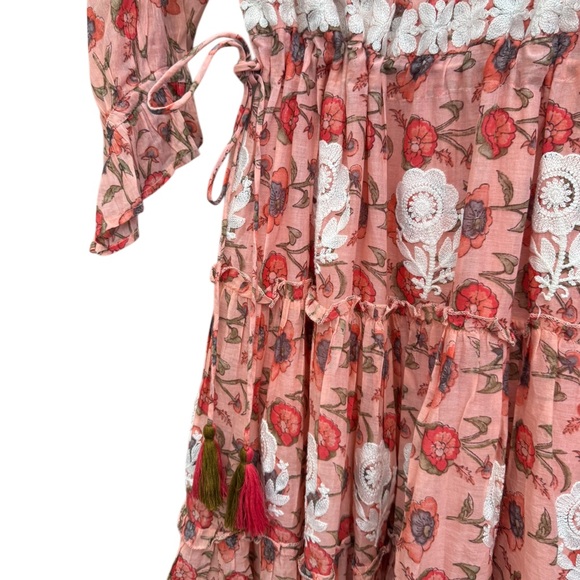 Pink Floral Embroidered Dress with Cream Lace Detail Size XL- cottagecore - Picture 6 of 15